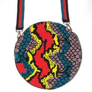 {Anthropologie} Moyna Round Multi-Color Beaded Crossbody Bag